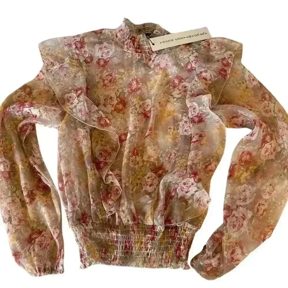 Sheer turtle neck floral blouse size: Small - Picture 4 of 11